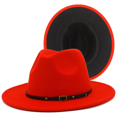 Cappello Fedora Unisex a Tesa Larga Bicolore Effetto Lana Jazz Hat Con Fibbia Cintura Stile Britannico Vintage Panama