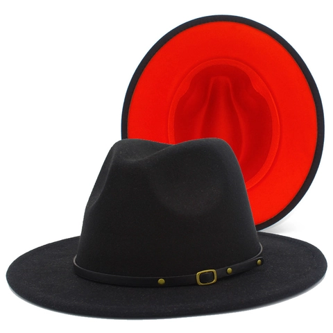 Cappello Fedora Unisex a Tesa Larga Bicolore Effetto Lana Jazz Hat Con Fibbia Cintura Stile Britannico Vintage Panama