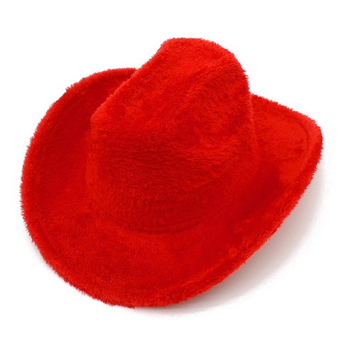 Western Plush Faux Fur Cowboy Hat For Women Men Warm Winter Jazz Cap Solid Color Outdoor Party Fashion Decorative Headwear