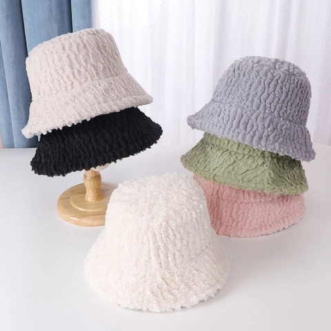 Sombrero de Pescador Cálido de Lana de Cordero para Mujer Color Sólido Cortaviento Sombrero de Peluche Moda Casual Protección Orejas