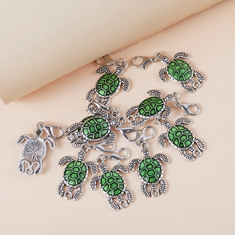 Alloy Enamel Sea Turtle Charms With Lobster Clasp Personalized Green Turtle Pendants For DIY Keychain Jewelry Making Decoration