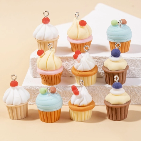 Sweet Resin Colorful Cupcake Ice Cream Cone Simulation Food Charms Pendants For DIY Earring Keychain Jewelry Making Accessories