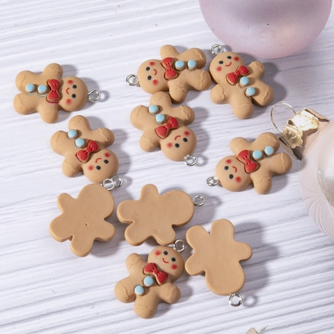 Kerst Peperkoekmannetje Bedeltjes Voor DIY Sieraden Maken Plastic Hars Hangers Met Strik Decoratieve Knutselaccessoires
