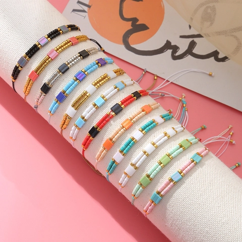 Bohemian Handwoven Seed Bead Bracelet Colorful Tila Bead Adjustable Rope Bracelet For Women Men Fashion Jewelry Gift