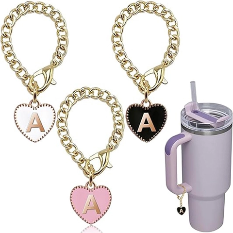 Minimalist Alloy Enamel Heart Alphabet Cup Chain Accessory For Tumbler Handle Decoration Gold Metal Personalized Letter Pendant Women Jewelry