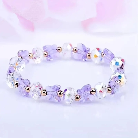 Buntes Glas Schmetterling Perlenarmband Für Damen Süße Funkelnde Facettierte Kristallperlen Handgefertigter Elastischer Schmuck
