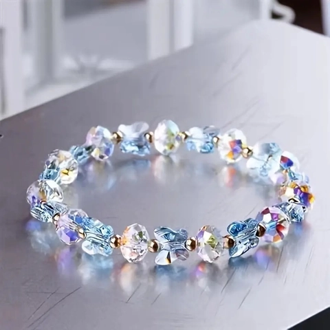 Buntes Glas Schmetterling Perlenarmband Für Damen Süße Funkelnde Facettierte Kristallperlen Handgefertigter Elastischer Schmuck