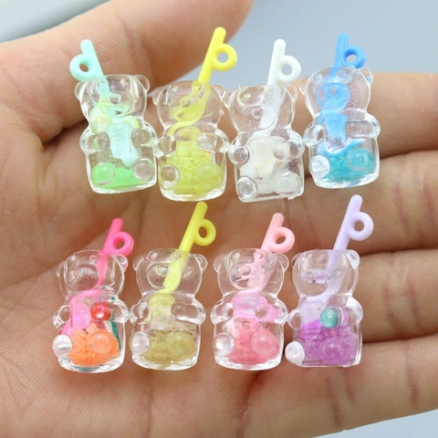 DIY Jewelry Accessories Mini Resin Bear Straw Cup Charms For Phone Case Decoration Cute Simulation Food Play Pendants