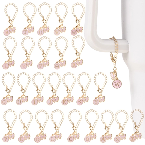 Accessoire de Chaîne de Bouteille d'Eau en Alliage Alphabet Papillon en Émail Pendentif Lettre de Cœur Or avec Fermoir Homard