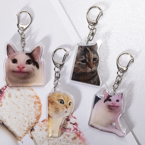 Lustiger Cartoon Katze Meme Acryl Schlüsselanhänger Kreative Süße Tier Tasche Anhänger Geschenk Für Katzenliebhaber Damen