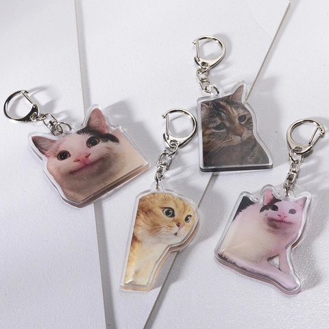Süße Cartoon Katze Acryl Schlüsselanhänger Für Damen Herren Lustige Katze Meme Tasche Anhänger Kreative Tier Schlüsselring Auto Schlüsselhalter Geschenk