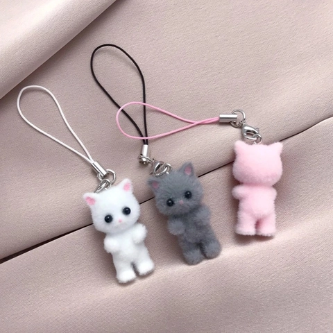 Schattig Gevlokt 3D Kat Dier Telefoonbedeltje Mini Schattig Hars Kittentje Mobiele Telefoon Tas Hanger Accessoires Cadeau Voor Vrouwen