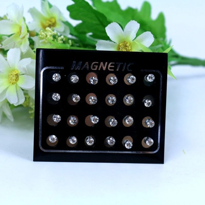 Magnetic Rhinestone Stud Earrings For Men Women Non Pierced Alloy Round Crystal Clip On Earrings Jewelry Gift