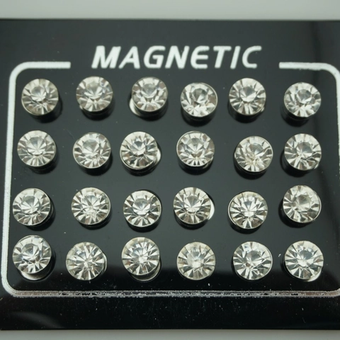 Magnetic Rhinestone Stud Earrings For Men Women Non Pierced Alloy Round Crystal Clip On Earrings Jewelry Gift