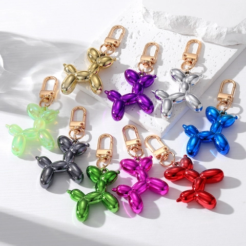 Creative Metallic Electroplated Balloon Dog Keychain Resin Animal Bag Pendant Charm For Women Men Fashion Accessory Gift