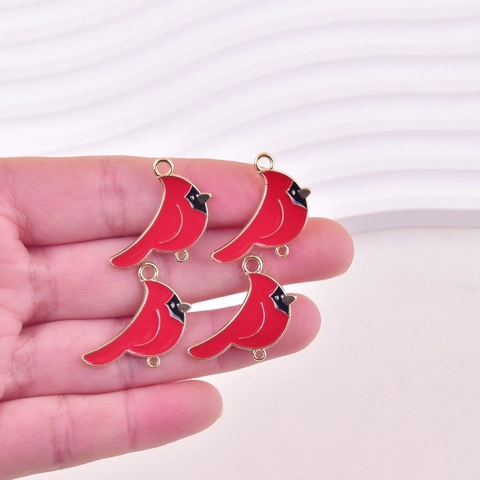 Red Cardinal Bird Alloy Enamel Pendants Double Loop Connectors For DIY Jewelry Making Festive Fashion Accessories Pendants
