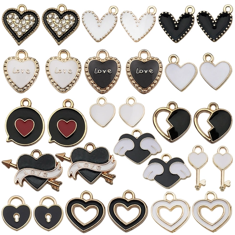 Alloy Enamel Heart Rose Charms For Valentine DIY Jewelry Making Hollow Love Flower Wings Rhinestone Pendant Accessory