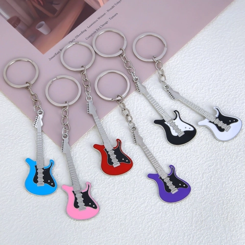 Creative Mini Electric Guitar Keychain Metal Enamel Musical Instrument Pendant Bag Charm Accessory For Music Lovers Rock Style