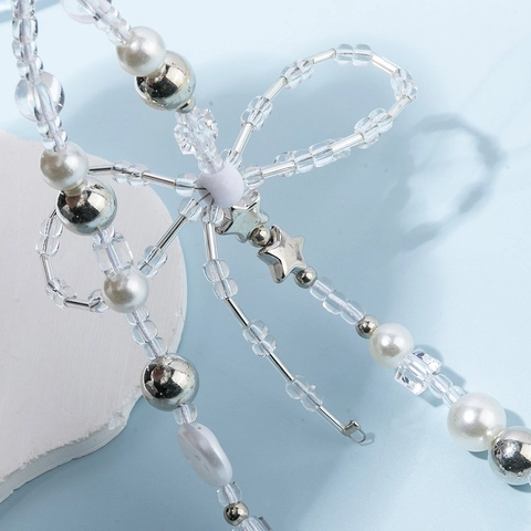 Ciondolo Per Cellulare in Perline Fatto A Mano Con Fiocco Perline Trasparenti Stella in Lega Finta Perla Artificial Accessorio Per Borsa Donna Portachiavi