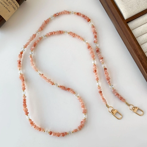 Handmade Beaded Phone Lanyard Crossbody Strap Plastic Resin Pink Stone Style Decorative Mobile Phone Chain For Women