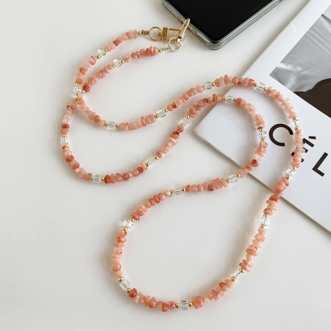 Handmade Beaded Phone Lanyard Crossbody Strap Plastic Resin Pink Stone Style Decorative Mobile Phone Chain For Women