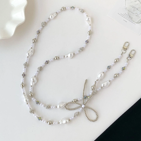 Elegante Tracolla per Telefono con Künstliche Perle Sintetiche Fiocco e Perline Cordino Catena per Custodia Cellulare Accessorio Borsa Gioielli