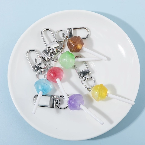 Portachiavi a Forma di Lecca-lecca in Resina Multicolore Ciondoli a Caramella per Decorazione Borse Fai-da-te Con Chiusura a Moschettone