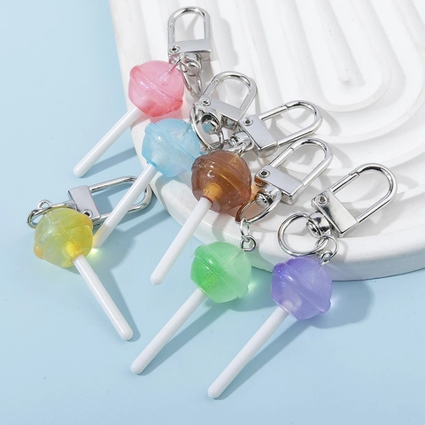 Portachiavi a Forma di Lecca-lecca in Resina Multicolore Ciondoli a Caramella per Decorazione Borse Fai-da-te Con Chiusura a Moschettone