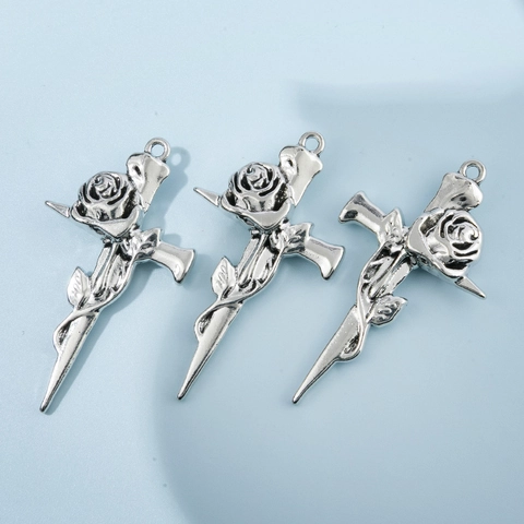 Ciondoli Croce con Rosa in Lega Vintage per Creazione Gioielli Fai da Te Charms Crocifisso Fiore Gotico per Collana Orecchini
