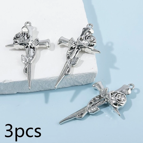 Ciondoli Croce con Rosa in Lega Vintage per Creazione Gioielli Fai da Te Charms Crocifisso Fiore Gotico per Collana Orecchini