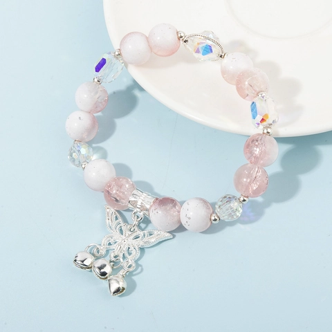 Damen Chinesischer Stil Schmetterling Perlenarmband Legierung Glocke Anhänger Crackle Glas Kristallperlen Handschmuck Reise Geschenk
