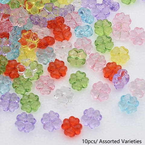 Cuentas Sueltas Facetadas de Trébol de Cuatro Hojas de Acrílico Transparente Multicolor para Accesorios de Joyería Hechos a Mano DIY
