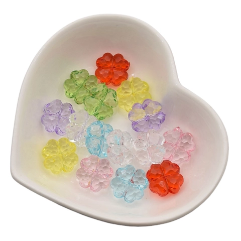 Cuentas Sueltas Facetadas de Trébol de Cuatro Hojas de Acrílico Transparente Multicolor para Accesorios de Joyería Hechos a Mano DIY