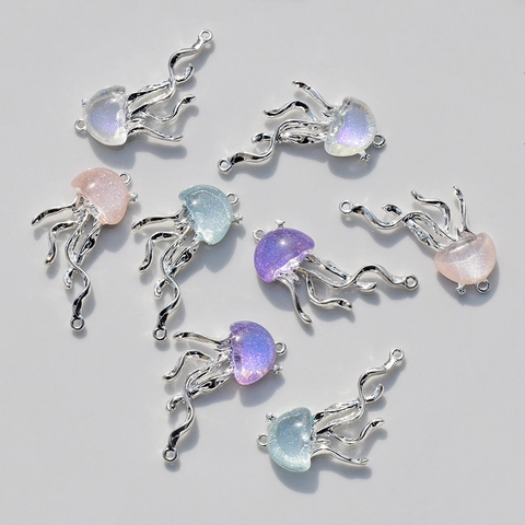 Alloy Jellyfish Charms For Jewelry Making Resin Glitter Sea Animal Pendant For Necklace Earring Bracelet Handcrafted Crafting