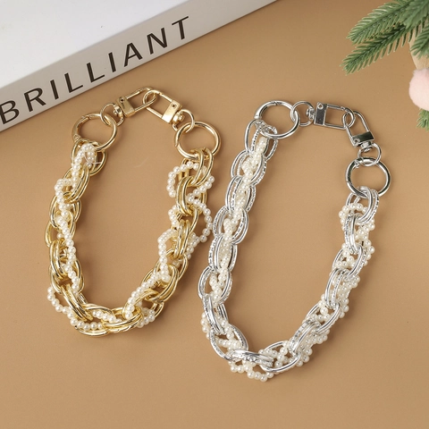 Metallkette Imitationsperle Geflochtenes Zubehör Für Damen Mode Band Mit Karabinerverschluss Anhänger Schmuck Geschenk