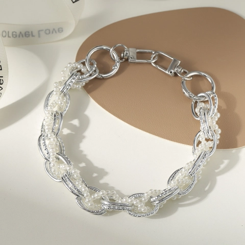 Metallkette Imitationsperle Geflochtenes Zubehör Für Damen Mode Band Mit Karabinerverschluss Anhänger Schmuck Geschenk