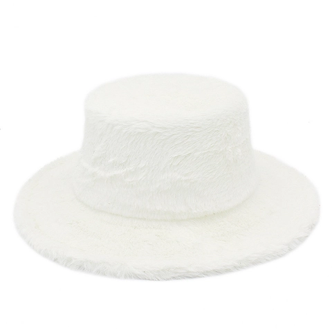 Winter Thick Plush Fedora Hat For Women Men Flat Top Warm Faux Fur Jazz Hat Fashion Solid Color Wide Brim Winter Cap