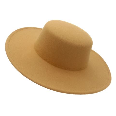French Vintage Flat Top Wide Brim Fedora Hat Polyester Cotton Felt Boater Hat For Women Men Fashion Jazz Hat Travel