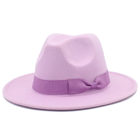 Women Fashion Wide Brim Fedora Hat Ribbon Bowtie Cotton Polyester Felt Jazz Hat For Wedding Party Church Daily Wear Hat