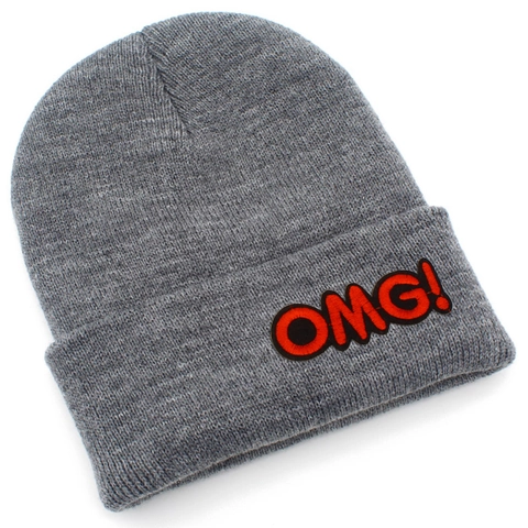 Berretto in Maglia Invernale Caldo Unisex Con Toppa Ricamata Lettera OMG Risvolto Antivento Berretto Outdoor
