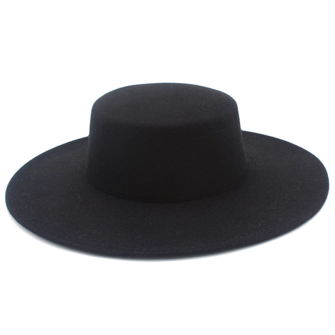 French Vintage Flat Top Wide Brim Fedora Hat Polyester Cotton Felt Boater Hat For Women Men Fashion Jazz Hat Travel