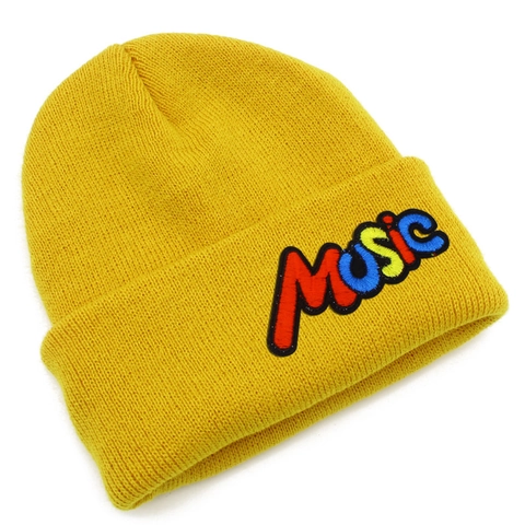 Music Letter Embroidery Knit Beanie For Men Women Winter Warm Hip Hop Streetwear Ribbed Cuff Skull Cap Multi Color