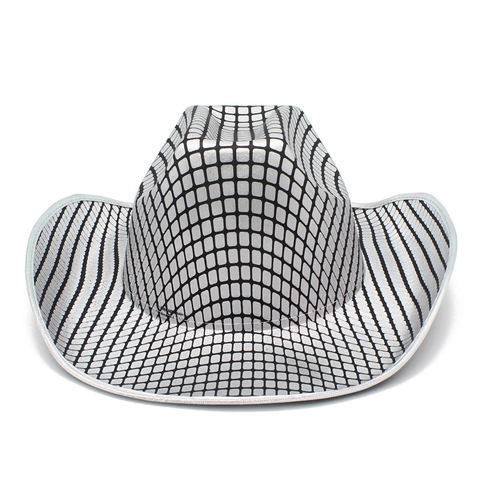 Metallic Grid Checkered Western Cowboy Hat For Adults Disco Party Costume Performance Stage Accessory Fedora Hat