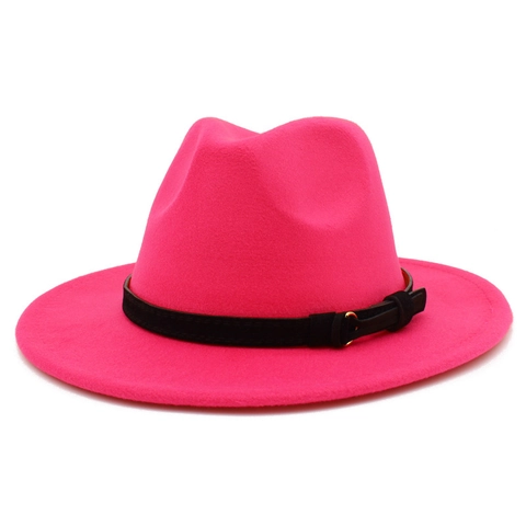 Classic British Style Fedora Hat For Men Women Polyester Felt Wide Brim Jazz Hat With Belt Buckle Fashion Outfits Accessory