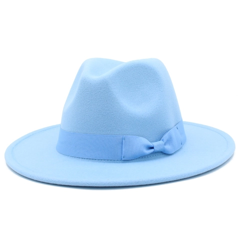 Women Fashion Wide Brim Fedora Hat Ribbon Bowtie Cotton Polyester Felt Jazz Hat For Wedding Party Church Daily Wear Hat