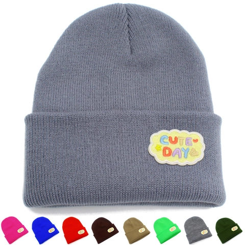 CUTE DAY Toppa Ricamata Berretto in Maglia Per Uomo Donna Caldo Inverno Risvolto a Costine Berretto Outdoor Hip Hop