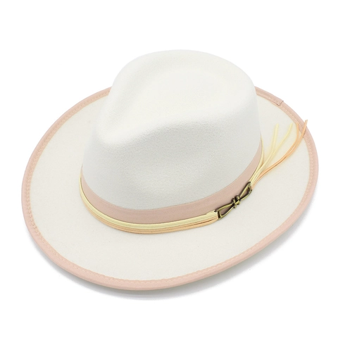 Vintage Woolen Fedora Hat Wide Brim British Style Jazz Hat With Tassel Buckle Belt Warm Winter Hat For Men Women