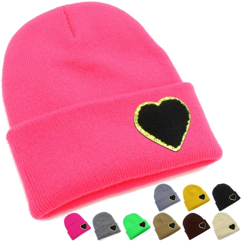Berretto in Maglia Con Toppa a Cuore per Donna Ragazza Autunno Inverno Caldo Antivento Acrilico Berretto di Moda Copricapo
