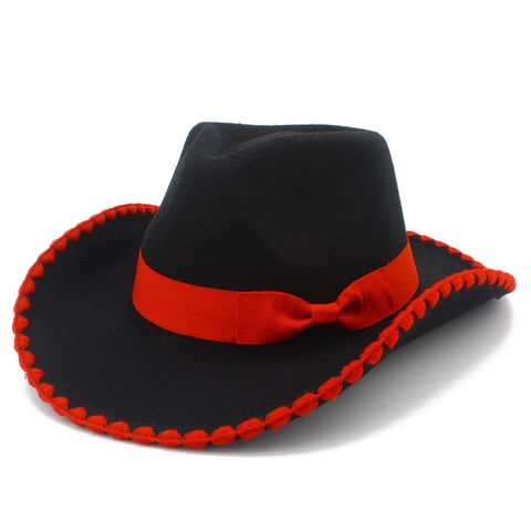 Contrast Color Western Cowboy Hat Men Women Cotton Polyester Felt Fedora Hat With Bow Ribbon Scallop Edge For Party Daily