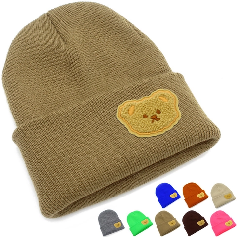 Berretto Invernale Caldo In Maglia Unisex Con Simpatica Toppa Di Peluche A Forma Di Orso Cartone Animato Cappello Per Uso Quotidiano